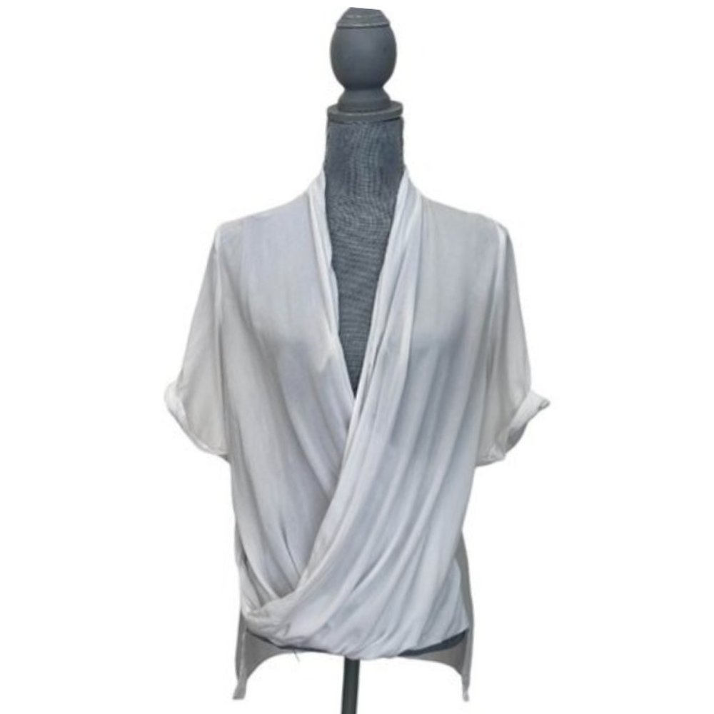Bardot Drape Wrap Blouse Top V Neck Short Sleeves Pullover White Size 6 Small